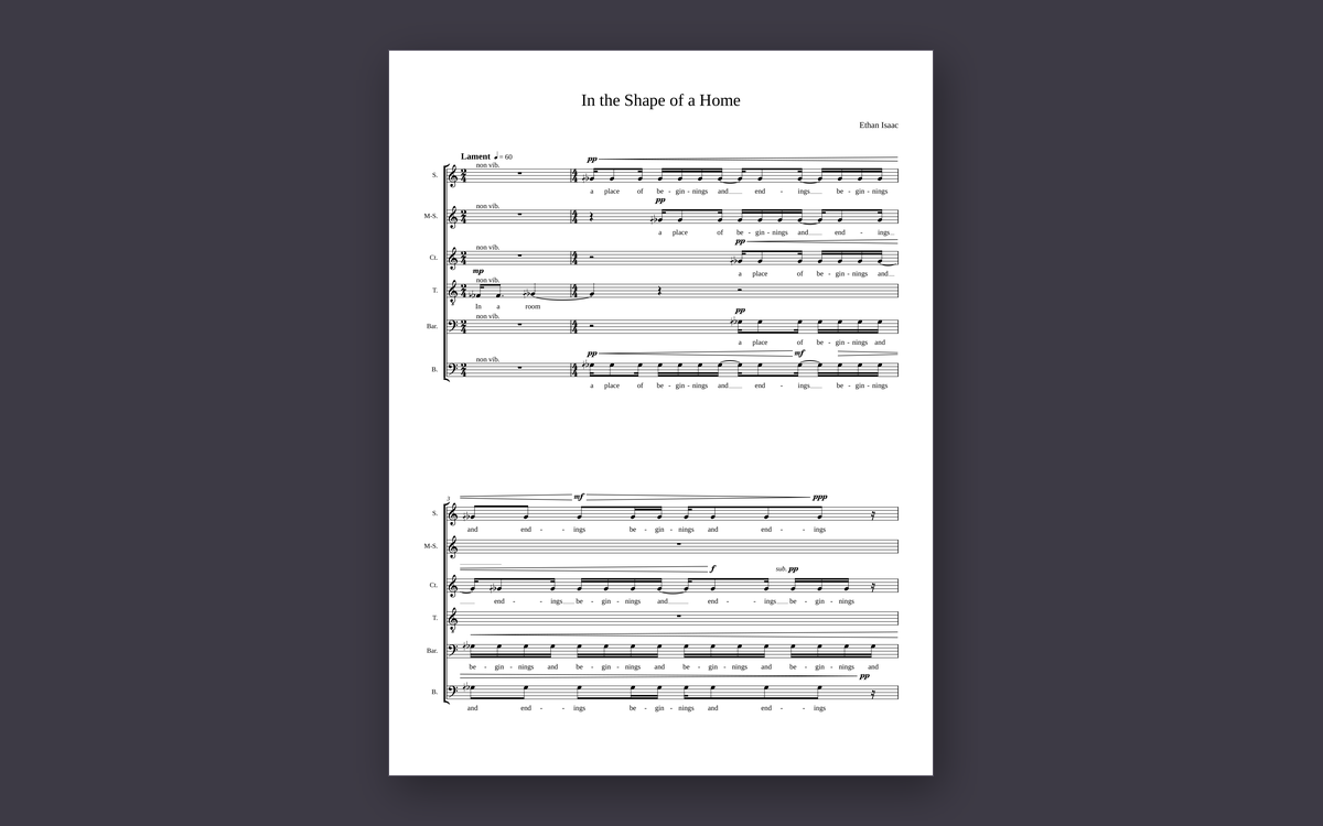 First page of the score for In the Shape of a Home