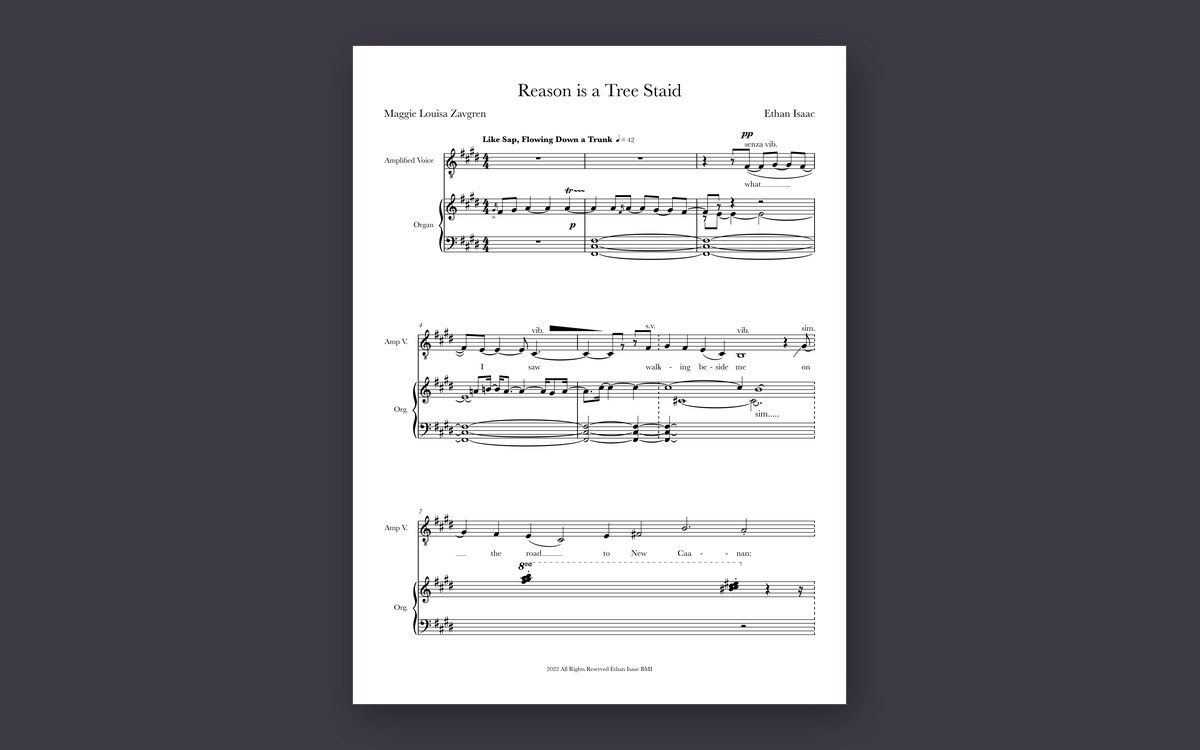 First page of the score for Reason is a Tree Staid