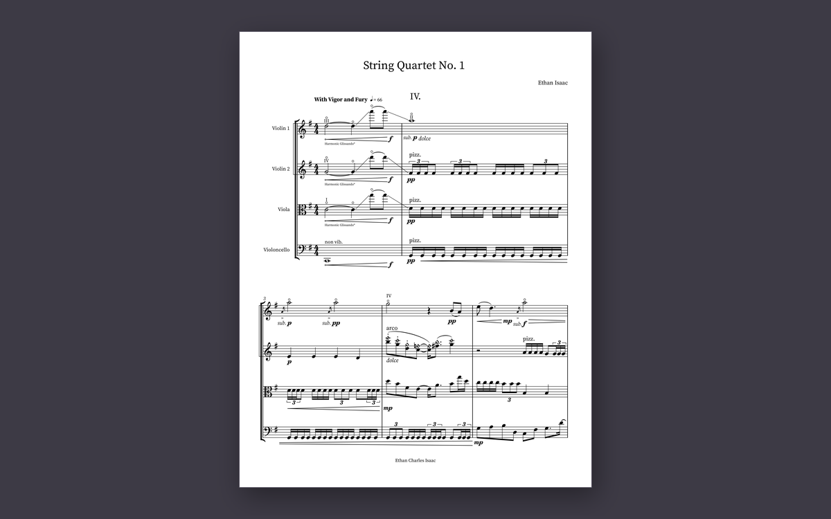First page of the score for String Quartet No. 1, Mvt. IV